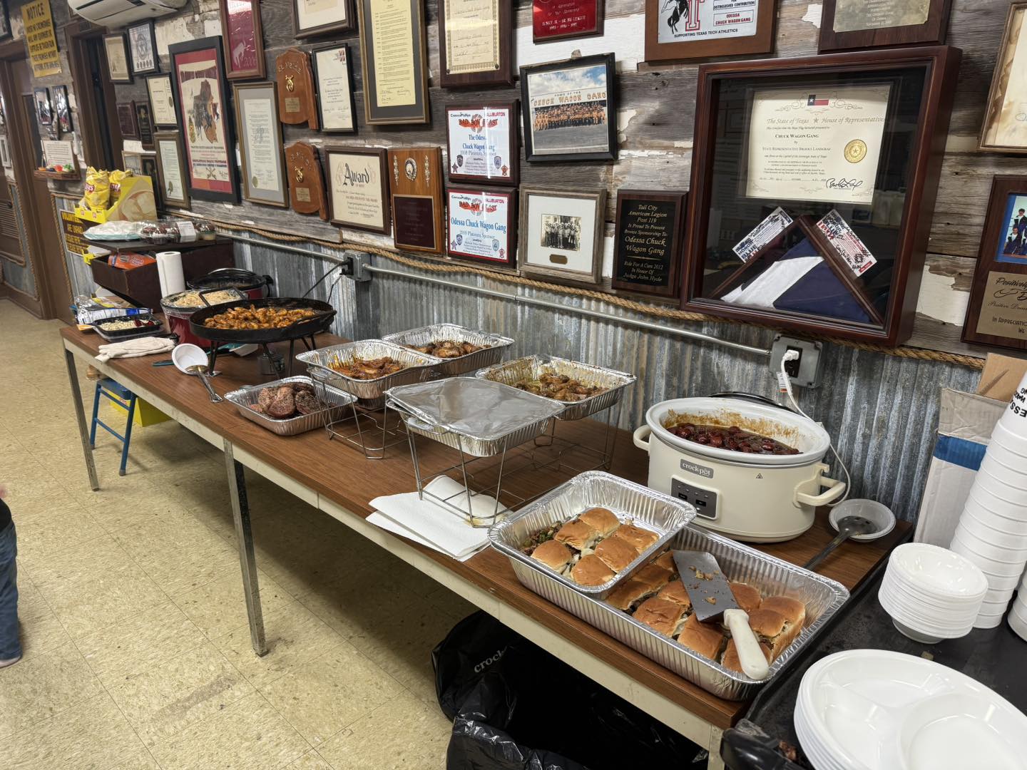 Table setup with food and awards