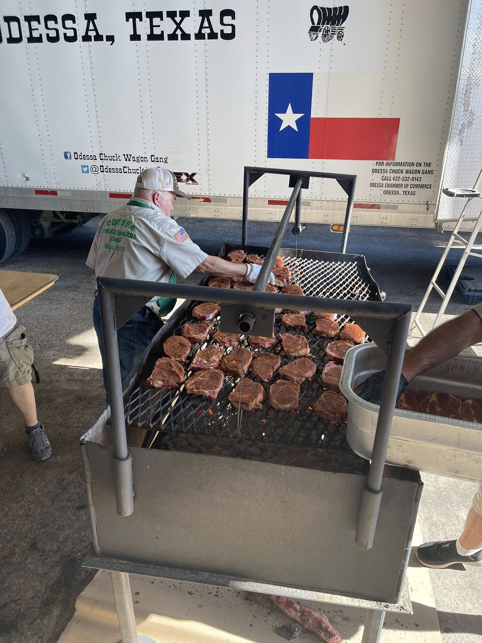 Grilled steaks on barbecue grill